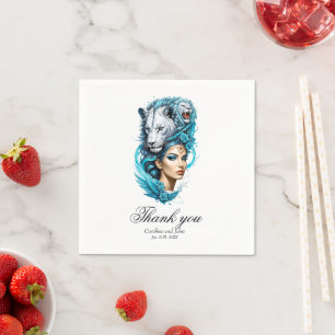Captivating woman with a majestic lion's head, napkin
