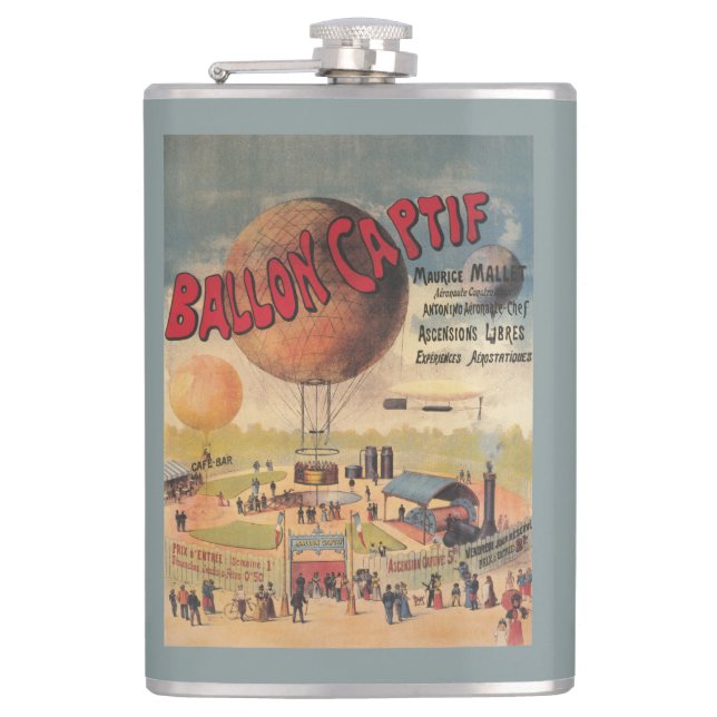 Captive Balloon Rides at a Exposition Poster Hip Flask (Front)