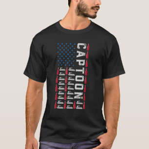 Captoon Pontoon Captain Boating American Flag July T-Shirt
