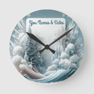 Capture Art Winter Scene & Snow and Ice Crystals Round Clock