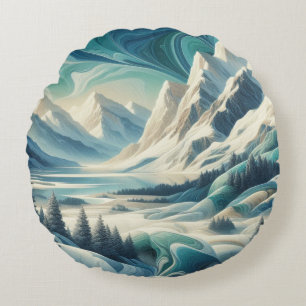 Capture Art Winter Scene & Snow and Ice Crystals Round Cushion
