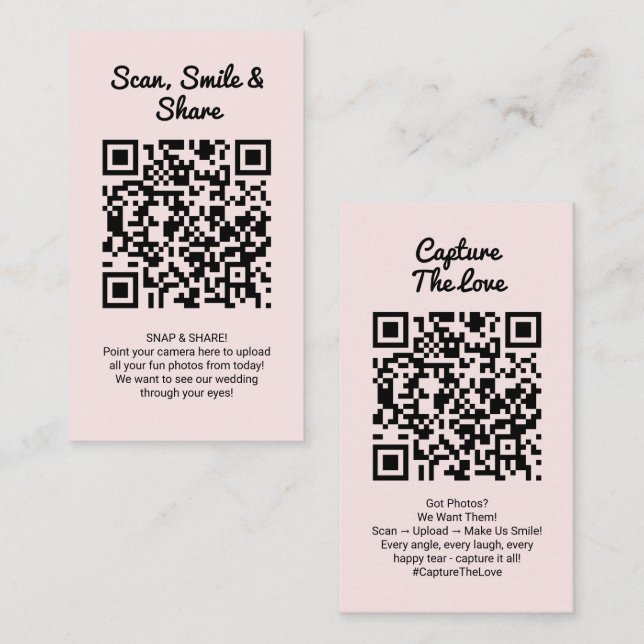 Capture Love QR Code Wedding Photo Sharing Business Card (Front/Back)