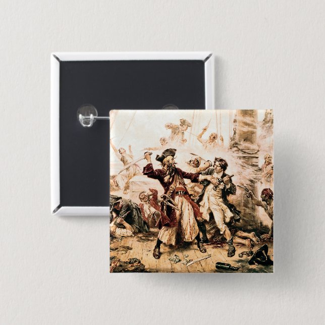 Capture, Pirate Blackbeard, Queen Anne's Revenge 15 Cm Square Badge (Front & Back)