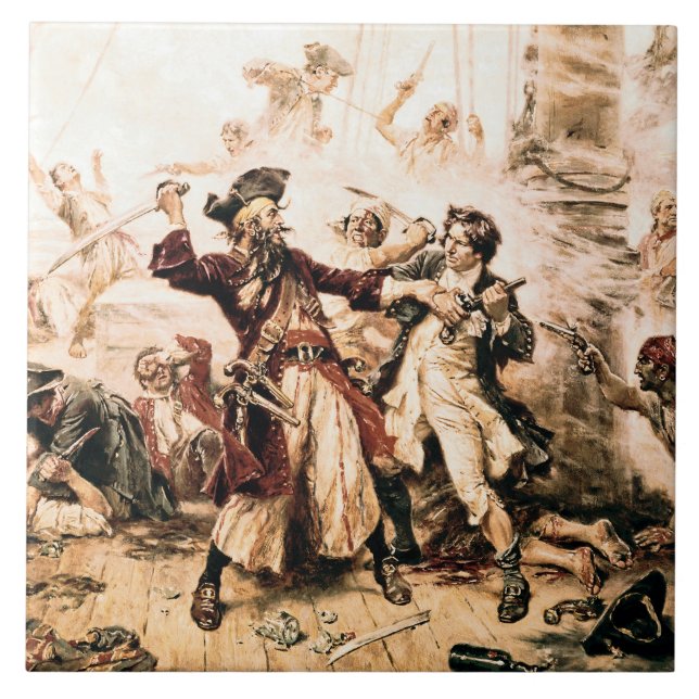 Capture, Pirate Blackbeard, Queen Anne's Revenge Ceramic Tile (Front)