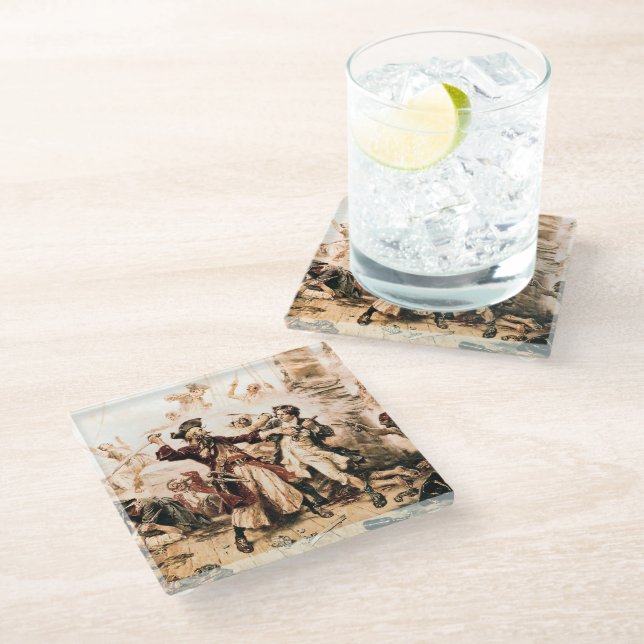 Capture, Pirate Blackbeard, Queen Anne's Revenge Glass Coaster (Angled)