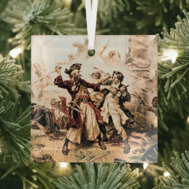 Capture, Pirate Blackbeard, Queen Anne's Revenge Glass Tree Decoration (Insitu)