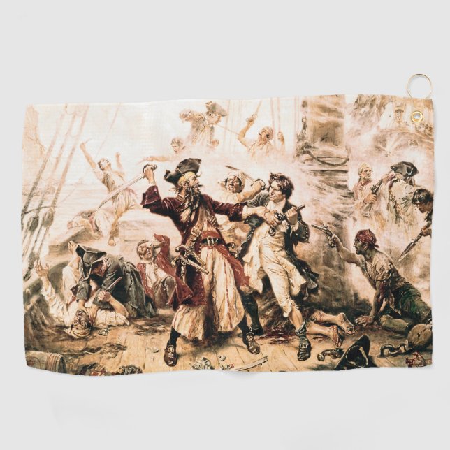 Capture, Pirate Blackbeard, Queen Anne's Revenge Golf Towel (Horizontal)