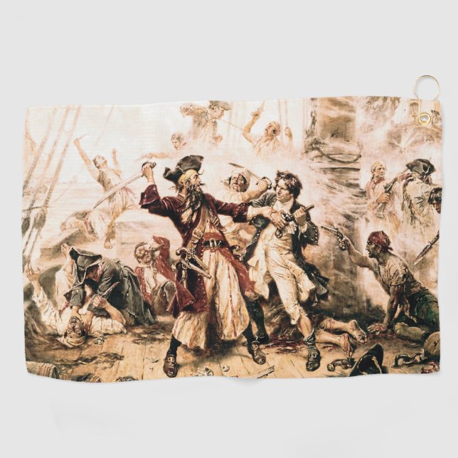 Capture, Pirate Blackbeard, Queen Anne's Revenge Golf Towel (Horizontal)