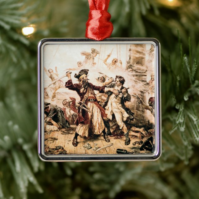 Capture, Pirate Blackbeard, Queen Anne's Revenge Metal Ornament (Tree)