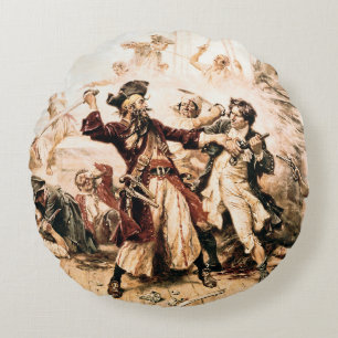 Capture, Pirate Blackbeard, Queen Anne's Revenge Round Cushion