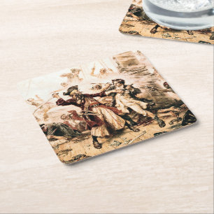 Capture, Pirate Blackbeard, Queen Anne's Revenge Square Paper Coaster