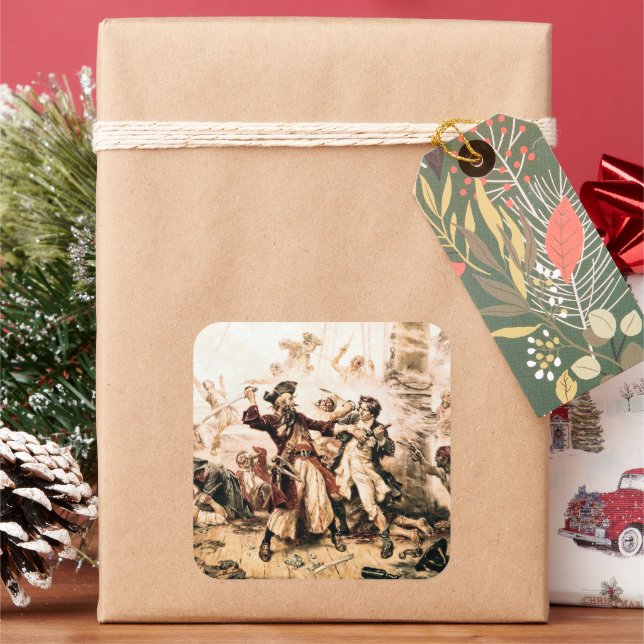 Capture, Pirate Blackbeard, Queen Anne's Revenge Square Sticker (Holiday)