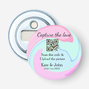 Capture the love add QR scan marble pink blue mix Bottle Opener