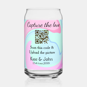 Capture the love add QR scan marble pink blue mix Can Glass