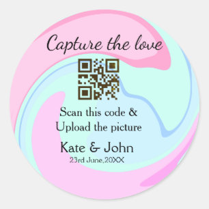 Capture the love add QR scan marble pink blue mix Classic Round Sticker