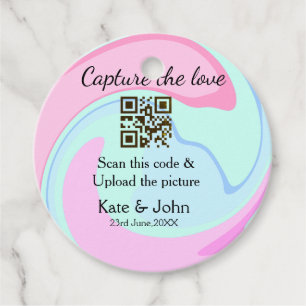 Capture the love add QR scan marble pink blue mix Favour Tags