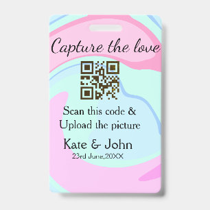 Capture the love add QR scan marble pink blue mix ID Badge