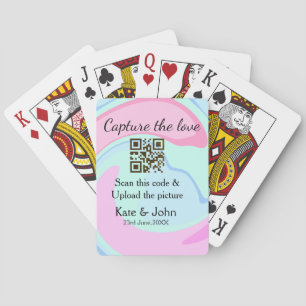 Capture the love add QR scan marble pink blue mix Playing Cards