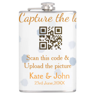Capture the love add QR scan upload picture blue o Hip Flask