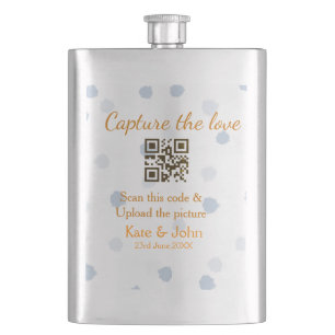 Capture the love add QR scan upload picture blue o Hip Flask
