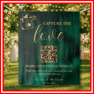Capture The Love Emerald Green & Gold QR Backdrop Tapestry