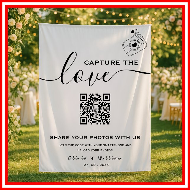 Capture The Love Photo QR Code Wedding Backdrop Tapestry (Creator Uploaded)