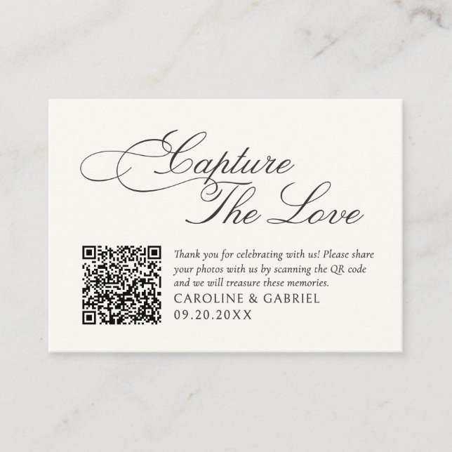 Capture the Love Photo Share QR Code Wedding Enclosure Card (Front)