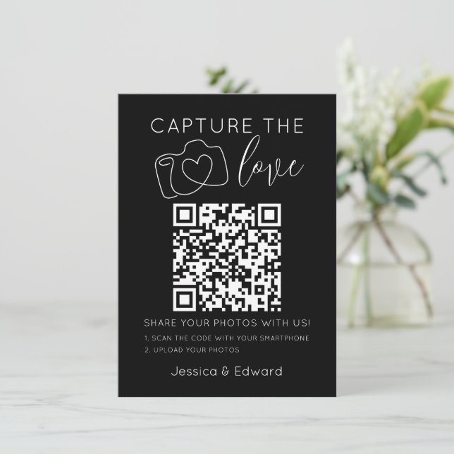 Capture The Love Qr Code Black Chic Modern Wedding (Standing Front)