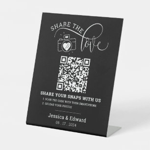 Capture The Love Qr Code Black Chic Modern Wedding Pedestal Sign