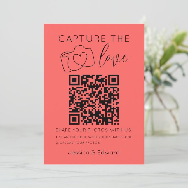 Capture The Love Qr Code Pastel Red Modern Wedding (Standing Front)