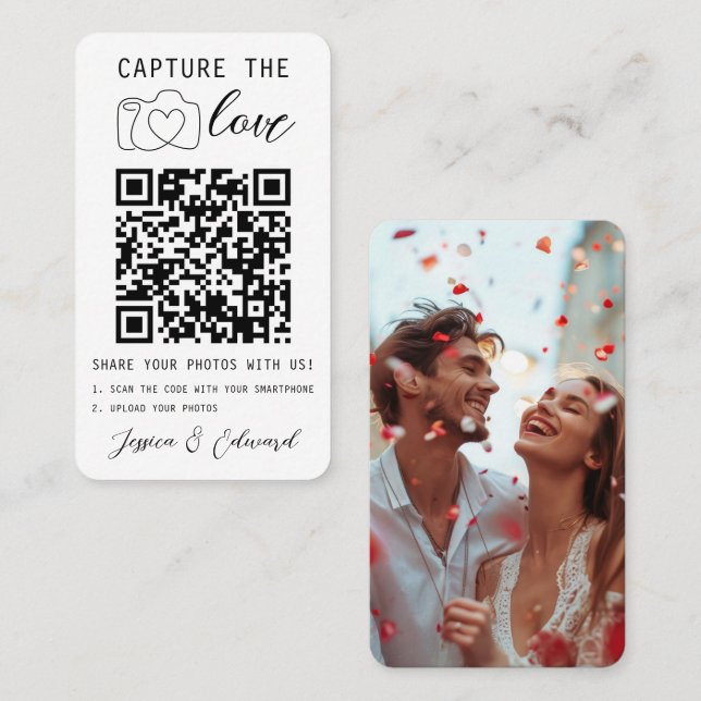 Capture The Love Qr Code Photo Modern Wedding Place Card (Front/Back)