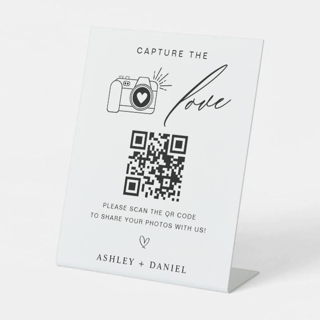 Capture the Love Qr Code Wedding Pedestal Sign (Front)