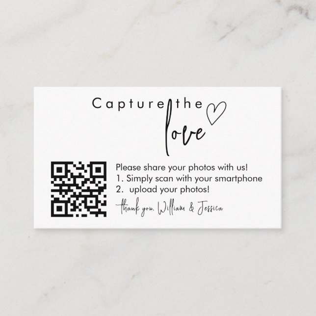 Capture the Love QR Code, Wedding Photo Signs Enclosure Card (Front)