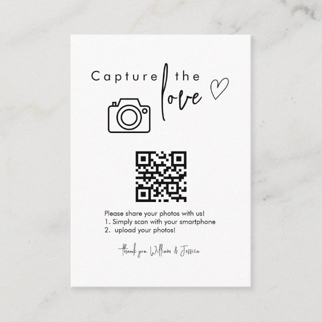 Capture the Love QR Code, Wedding Photo Signs  Enclosure Card (Front)