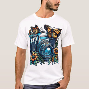 Captured in Bloom – Camera with Monarch Butterfly T-Shirt