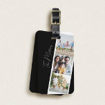 Capturing Moments Photo Collage Luggage Tag<br><div class="desc">This luggage tag design features a sleek, modern look with a black background on the left side, which creates a striking contrast against the white diagonal stripe that runs across the right side. The diagonal stripe serves as the perfect frame for three family photos, capturing joyful moments. The photos are...</div>