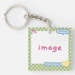Capturing our love story with chequered pattren key ring
