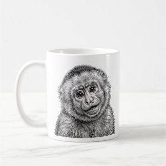 Capuchin Monkey Mug Black White Art