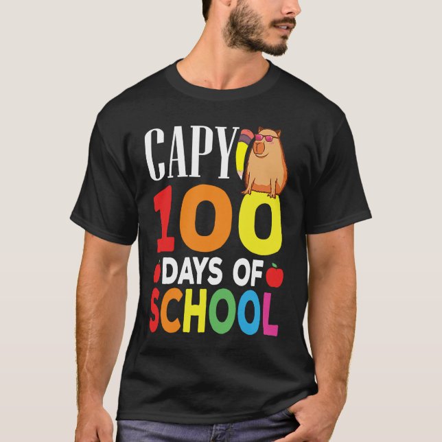Capy 100 Days Of School Teacher Capybara T-Shirt (Front)