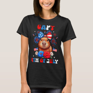 Capy 4th July Capybara Patriotic Floral Costume T-Shirt
