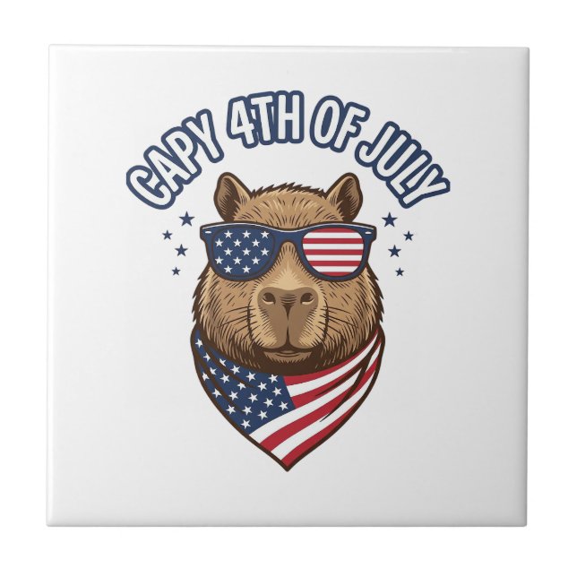 Capy 4th of July Patriotic Capybara Vector Design_ Ceramic Tile (Front)