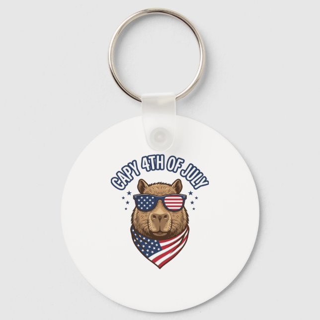 Capy 4th of July Patriotic Capybara Vector Design_ Key Ring (Front)