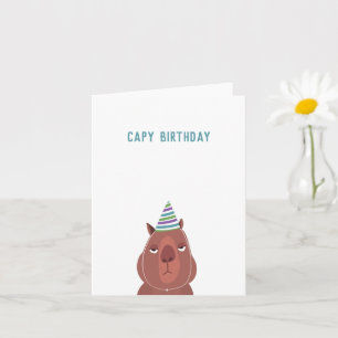"Capy Birthday" Capybara Party Hat Blank Inside Card