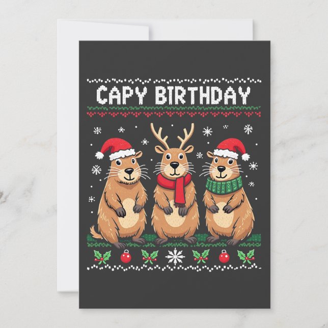 Capy Birthday Ugly Christmas Sweater Capybara   Invitation (Front)