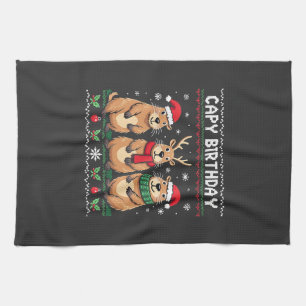 Capy Birthday Ugly Christmas Sweater Capybara   Tea Towel