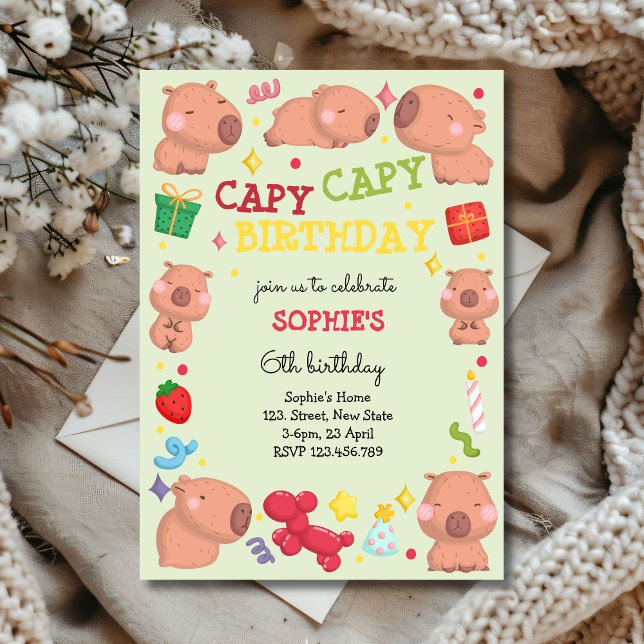 Capy capy capybara birthday invitation (Creator Uploaded)