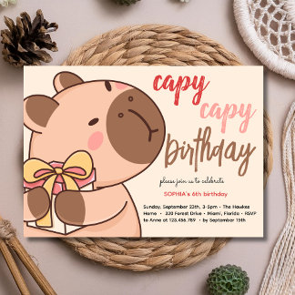 Capy capy capybara birthday invitation