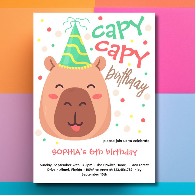 Capy capy capybara birthday invitation (Creator Uploaded)