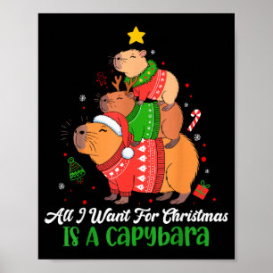 Capy Christmas Cute Capybara Xmas Tree Pjs Animal Poster