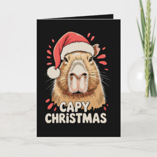Capy Christmas Xmas Santa Hat Capybara Rodent Holiday Card
